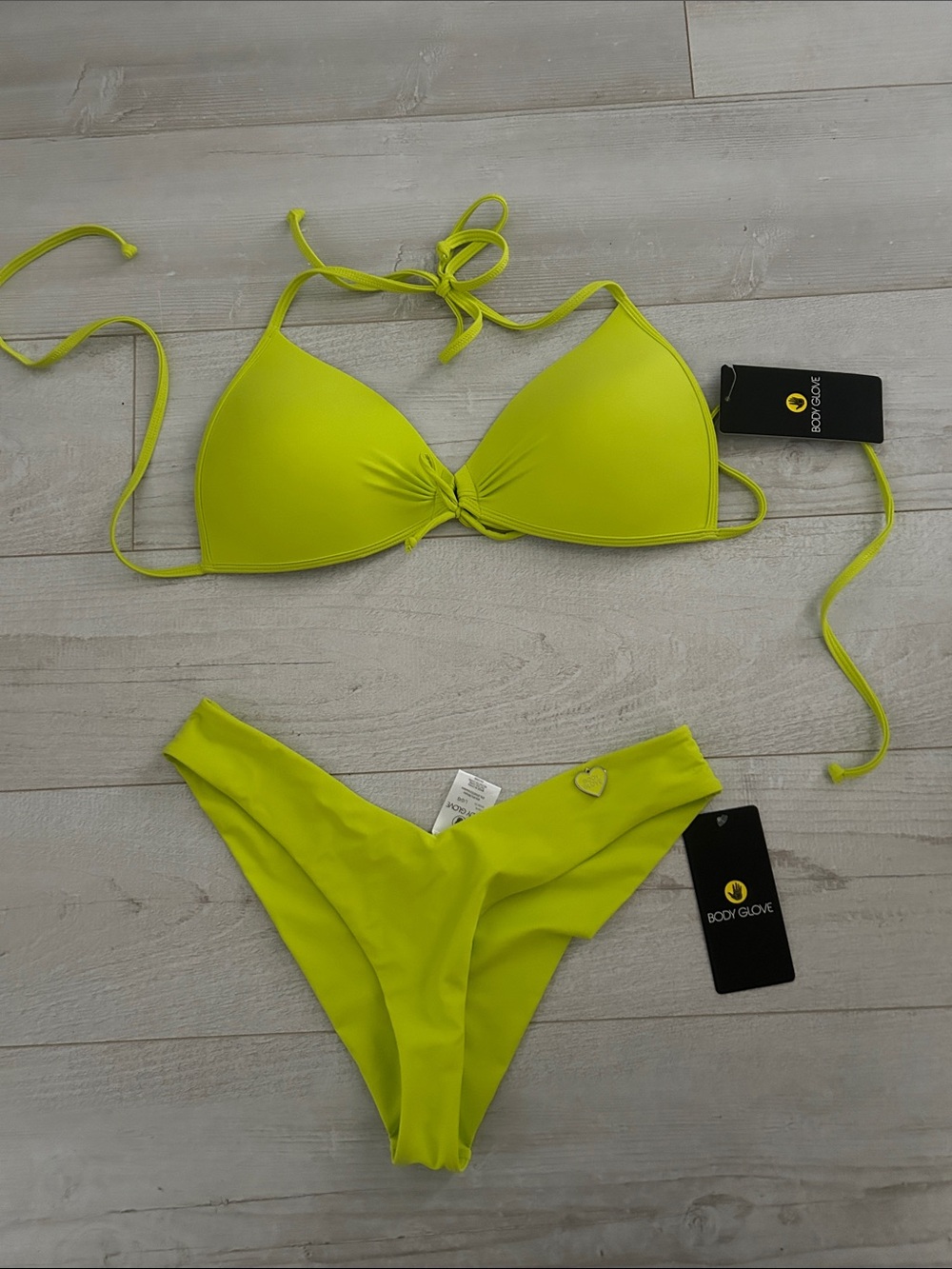 Top XL and Bottom L Body Glove Women's Neon Lime Triangle Bikini Set